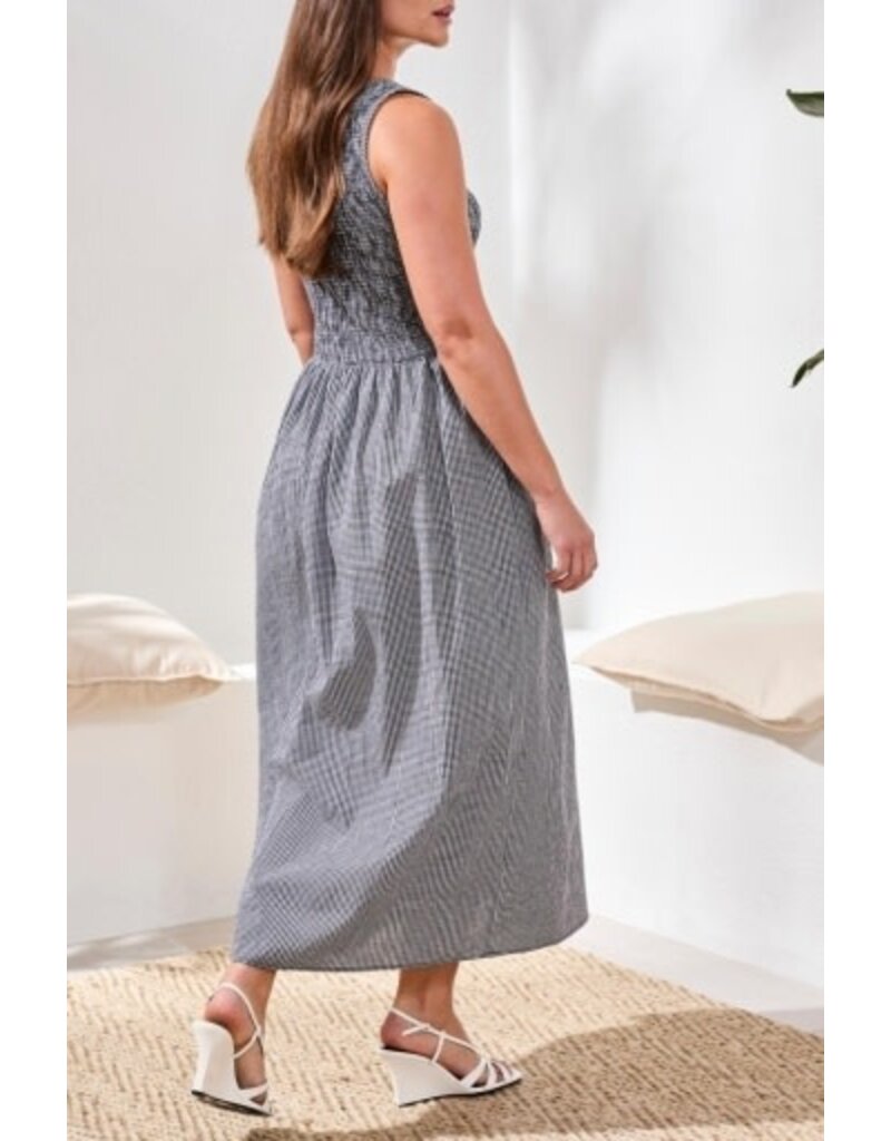 TRIBAL SLVLESS DRESS W/TOP RUCHING DTL-BLACK