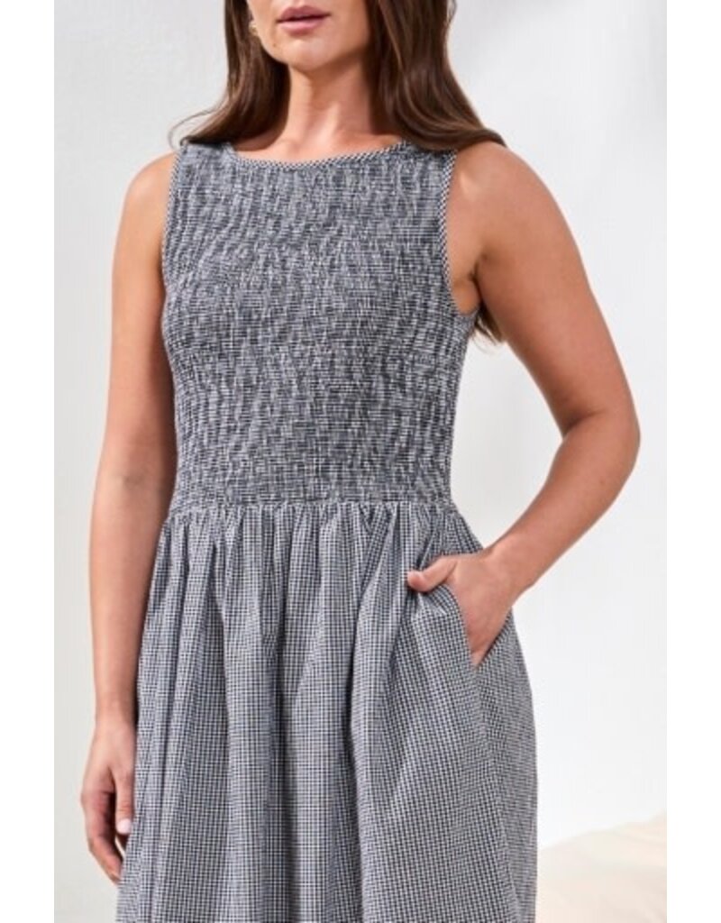 TRIBAL SLVLESS DRESS W/TOP RUCHING DTL-BLACK