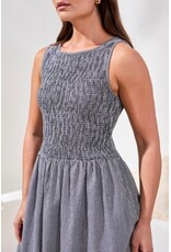 TRIBAL SLVLESS DRESS W/TOP RUCHING DTL-BLACK