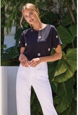 TRIBAL S/S CREW NECK TOP W/EMBROIDERY-BLACK