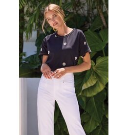 TRIBAL COTTON S/S CREW NECK TOP W/EMBROIDERY-BLACK