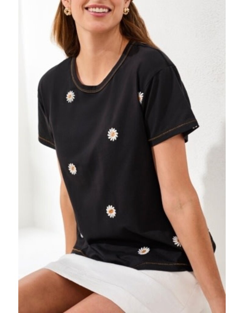 TRIBAL S/S CREW NECK TOP W/EMBROIDERY-BLACK