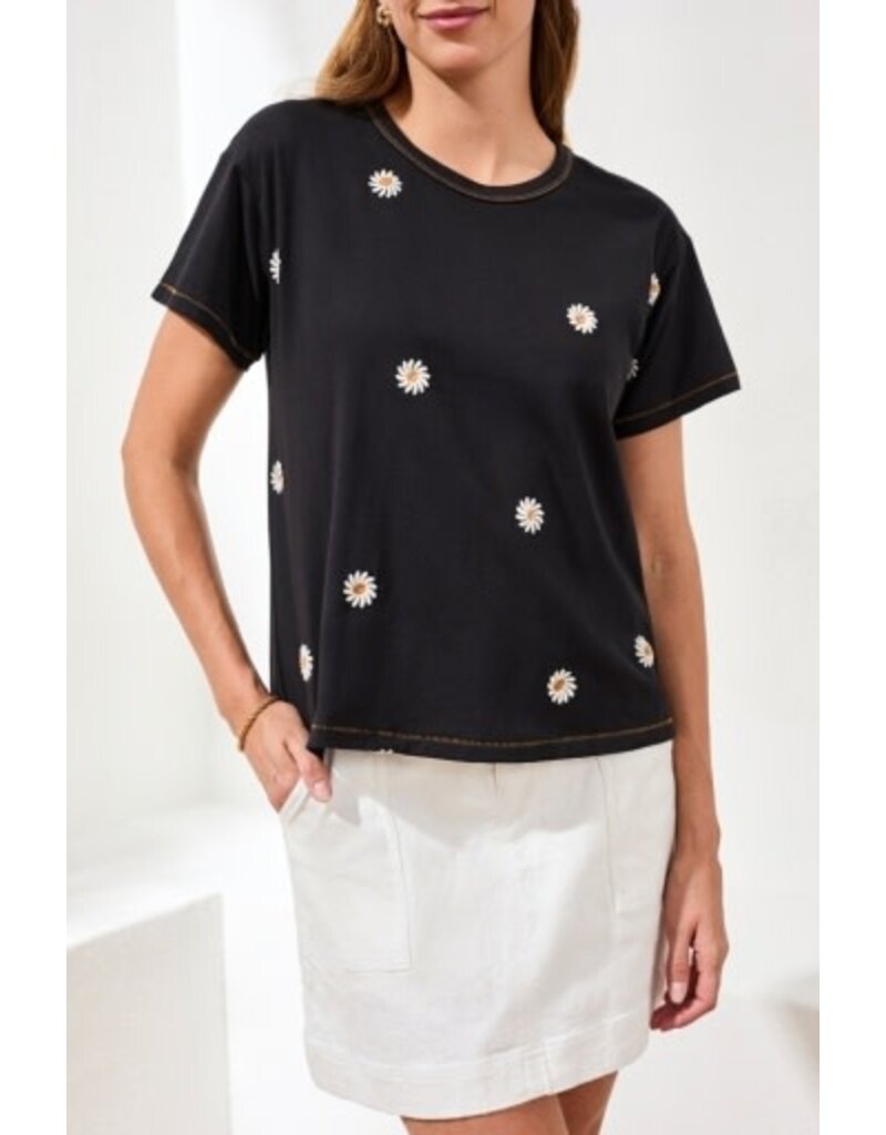 TRIBAL S/S CREW NECK TOP W/EMBROIDERY-BLACK