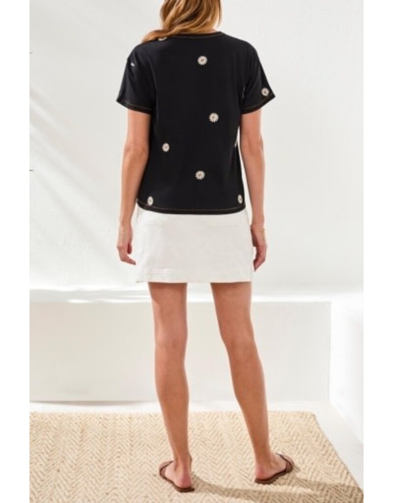 TRIBAL S/S CREW NECK TOP W/EMBROIDERY-BLACK