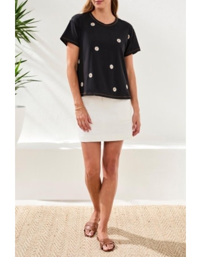 TRIBAL S/S CREW NECK TOP W/EMBROIDERY-BLACK