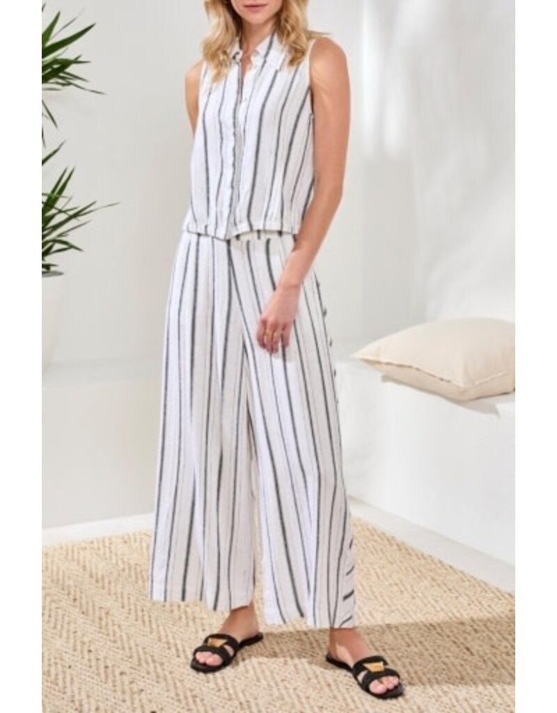 TRIBAL HIDDEN PLACKET SHIRT W/ ELASTIC WAIST-WHITE/BLACK