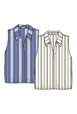 TRIBAL HIDDEN PLACKET SHIRT W/ ELASTIC WAIST-WHITE/BLACK