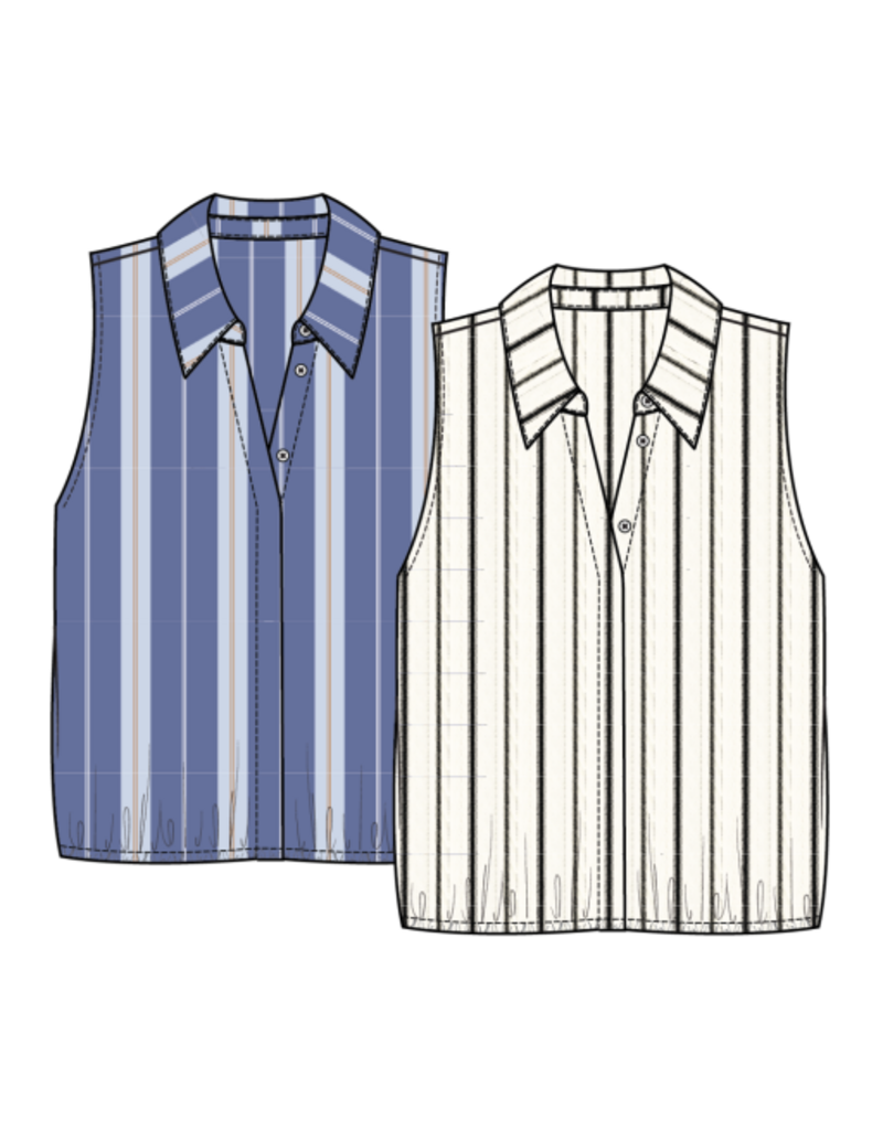 TRIBAL HIDDEN PLACKET SHIRT W/ ELASTIC WAIST-WHITE/BLACK