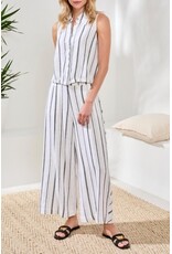 TRIBAL HIDDEN PLACKET SHIRT W/ ELASTIC WAIST-WHITE/BLACK