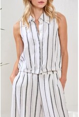 TRIBAL HIDDEN PLACKET SHIRT W/ ELASTIC WAIST-WHITE/BLACK