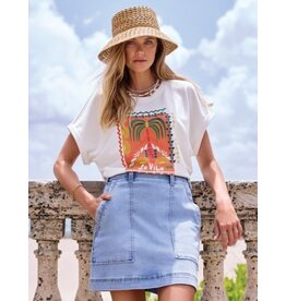 TRIBAL AUDREY PULL ON DENIM SKORT W/ PATCH PKTS-HARBOR