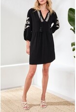 TRIBAL ELBOW SLV DRESS W/EMBROIDERY DTL-BLACK
