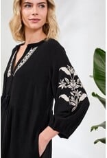 TRIBAL ELBOW SLV DRESS W/EMBROIDERY DTL-BLACK