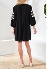 TRIBAL ELBOW SLV DRESS W/EMBROIDERY DTL-BLACK