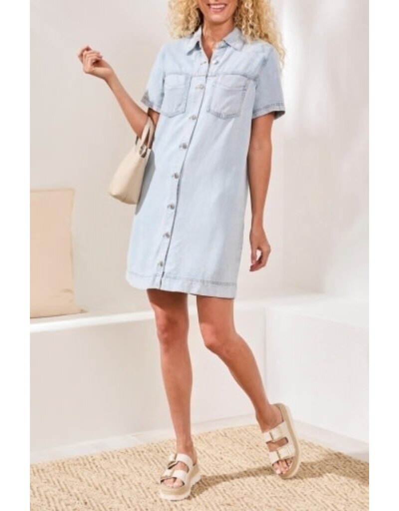 TRIBAL DENIM SHIRT DRESS W/POCKETS