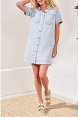 TRIBAL DENIM SHIRT DRESS W/POCKETS