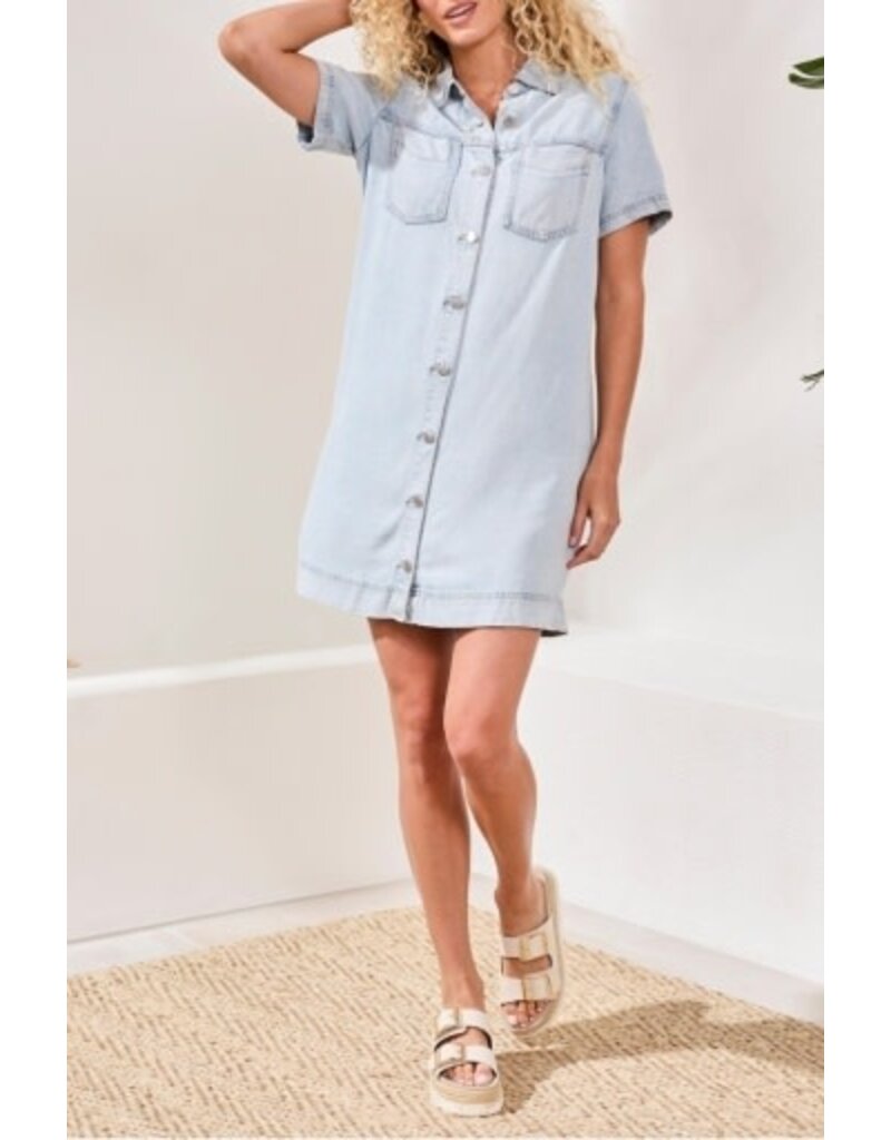 TRIBAL DENIM SHIRT DRESS W/POCKETS