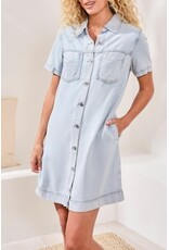 TRIBAL DENIM SHIRT DRESS W/POCKETS
