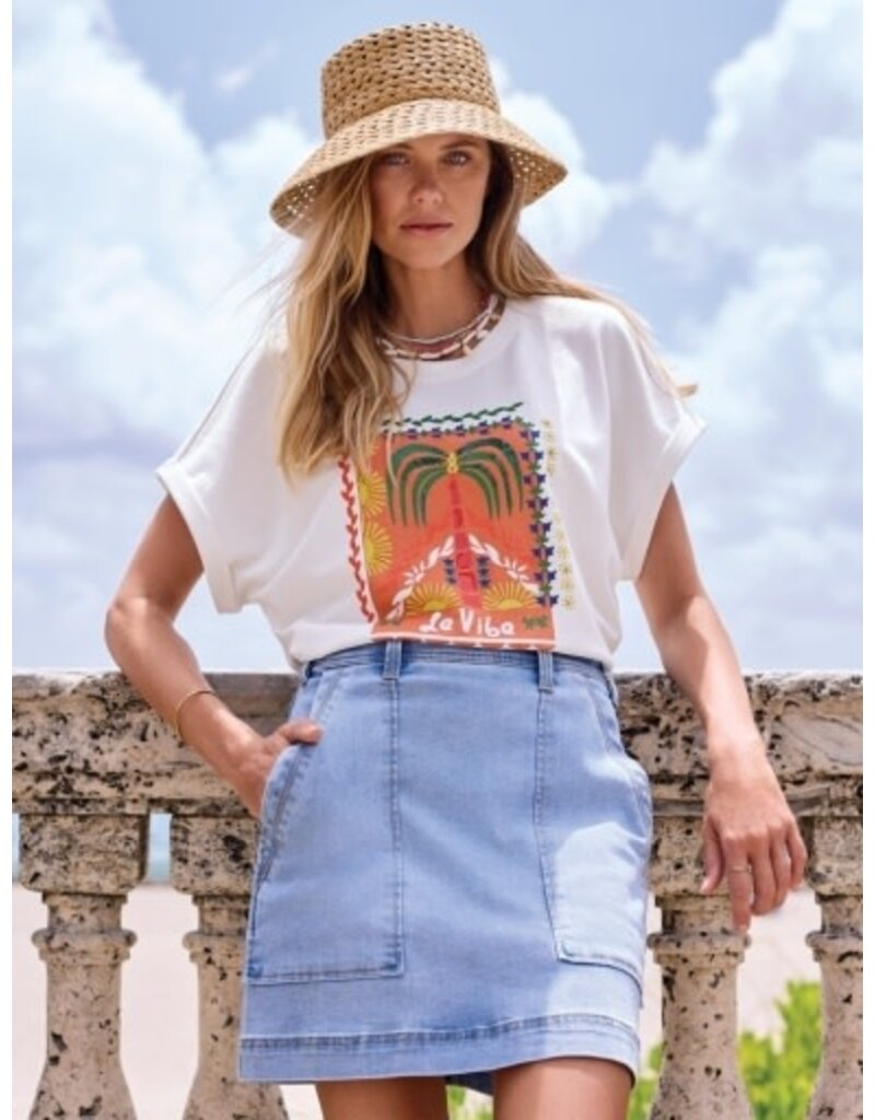 TRIBAL AUDREY PULL ON DENIM SKORT W/ PATCH PKTS-HARBOR