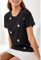 TRIBAL S/S CREW NECK TOP W/EMBROIDERY-BLACK