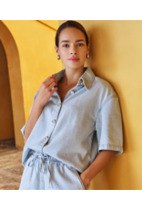 COTTON BUTTON UP LIGHT DENIM BLOUSE