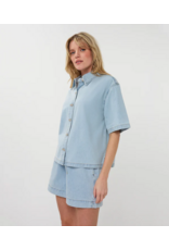 COTTON BUTTON UP LIGHT DENIM BLOUSE