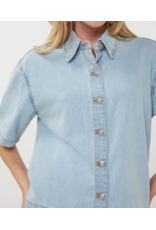 COTTON BUTTON UP LIGHT DENIM BLOUSE