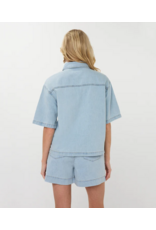 COTTON BUTTON UP LIGHT DENIM BLOUSE