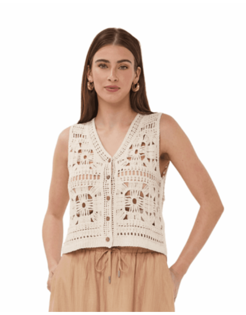 GILET COTTON CROCHET VEST - NATURAL
