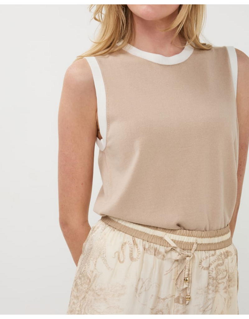 SLVLESS TOP RIB BASIC KNIT - SAND