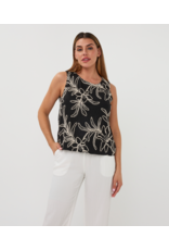 SLVLESS LINEN FLOWER EMBROIDERY TOP - BLACK/WHITE