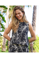 SLVLESS LINEN FLOWER EMBROIDERY TOP - BLACK/WHITE