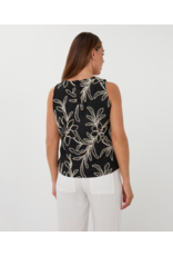 SLVLESS LINEN FLOWER EMBROIDERY TOP - BLACK/WHITE