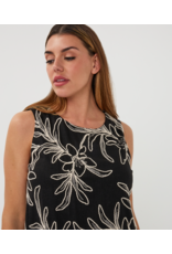 SLVLESS LINEN FLOWER EMBROIDERY TOP - BLACK/WHITE