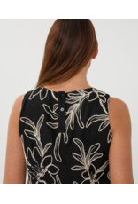 SLVLESS LINEN FLOWER EMBROIDERY TOP - BLACK/WHITE