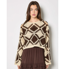 BROWN DIAMOND CROCHET SWEATER