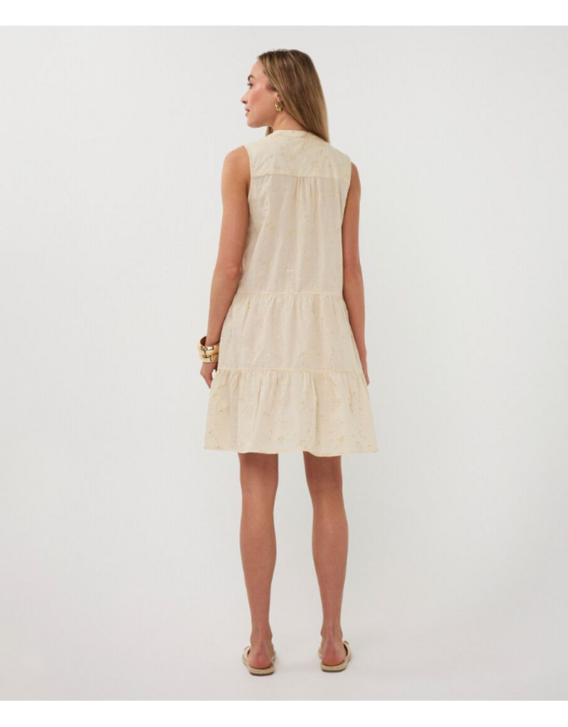 COTTON EMBROIDERED SEQUINS DRESS - LIGHT SAND