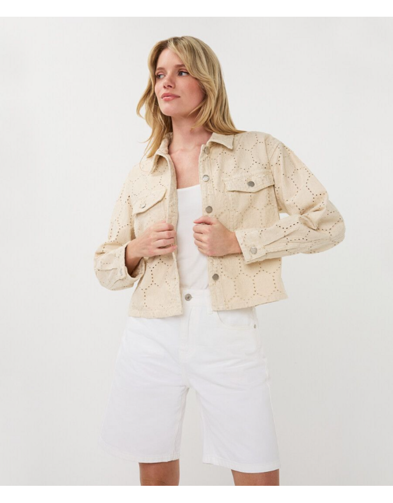 JEAN JACKET COTTON EMBROIDERED LEAVES DETAIL