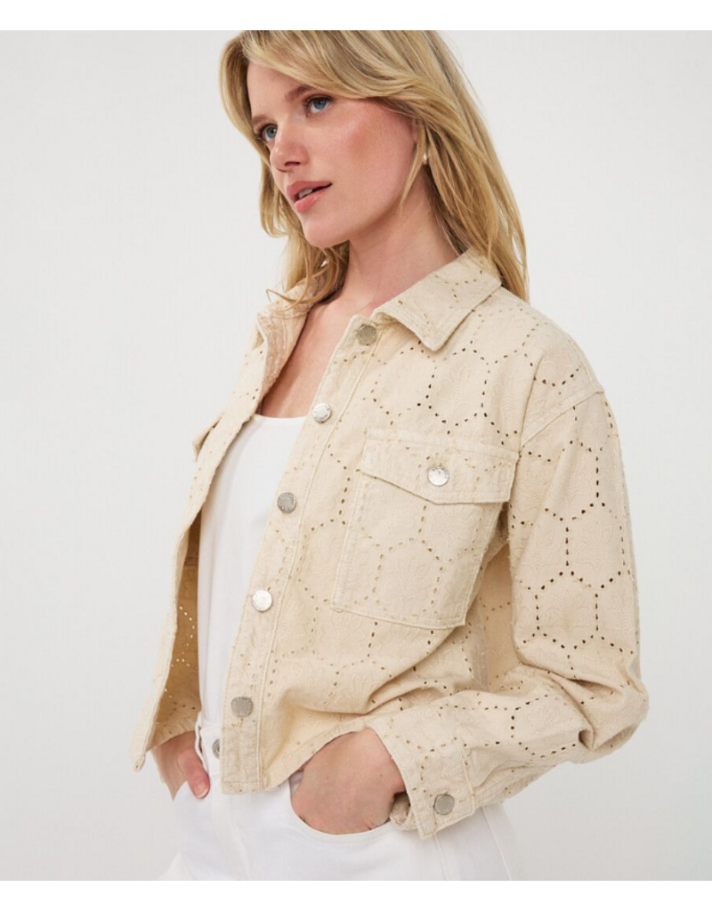 JEAN JACKET COTTON EMBROIDERED LEAVES DETAIL