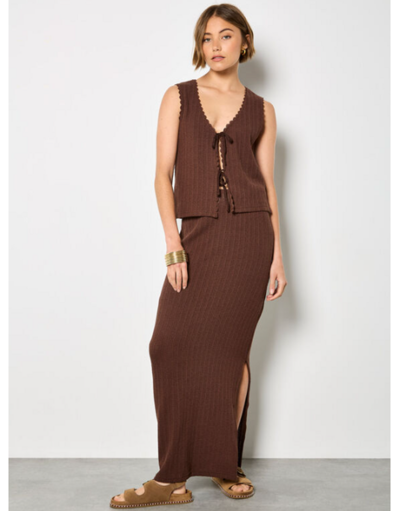 POINTELLE TIE UP TOP BROWN