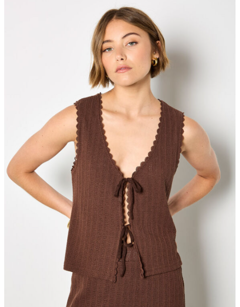 POINTELLE TIE UP TOP BROWN