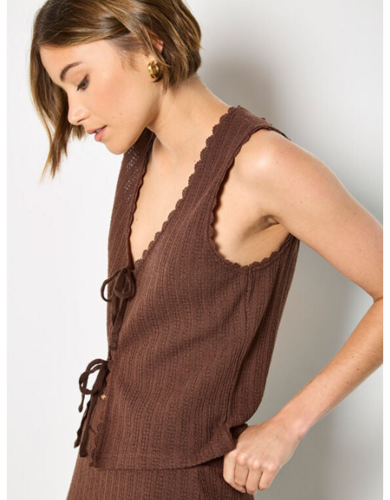POINTELLE TIE UP TOP BROWN