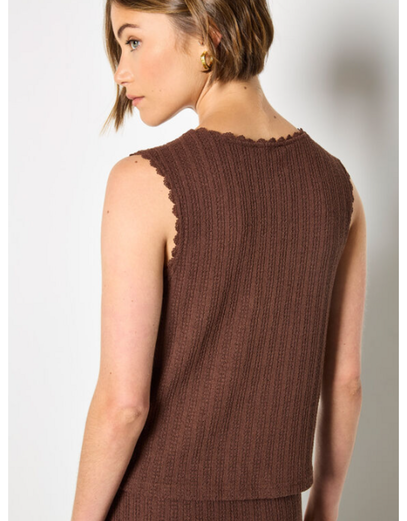 POINTELLE TIE UP TOP BROWN