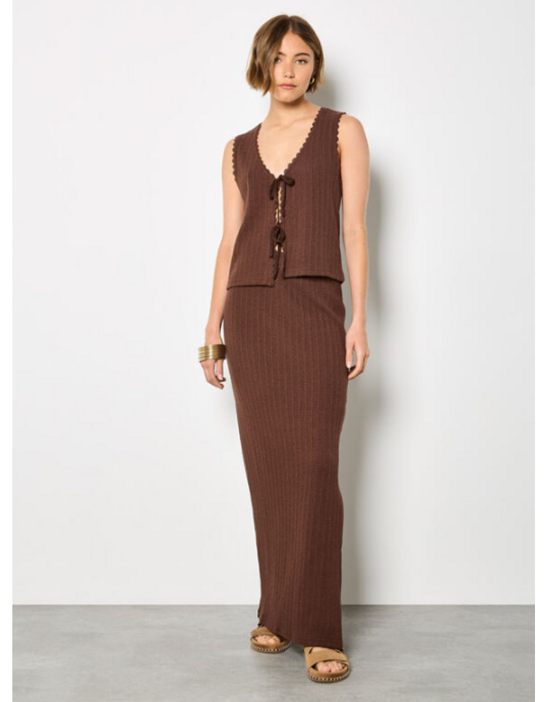 POINTELLE MAXI COLUMN SKIRT BROWN