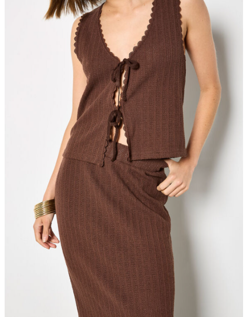 POINTELLE MAXI COLUMN SKIRT BROWN