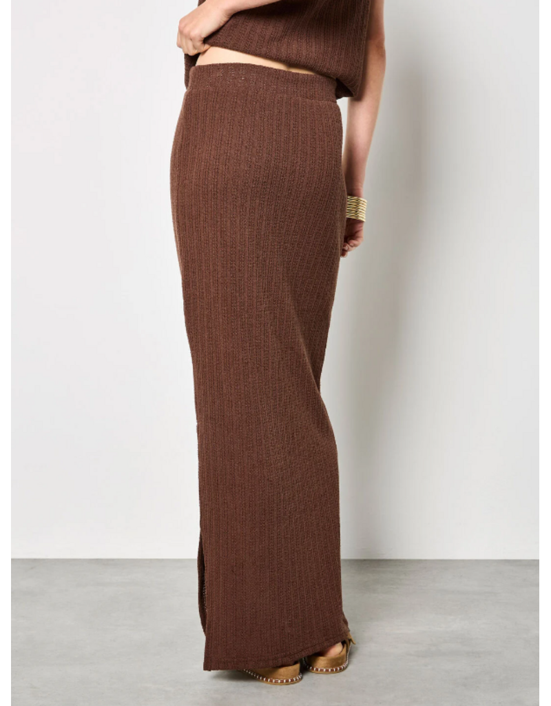 POINTELLE MAXI COLUMN SKIRT BROWN