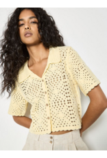 COTTON BLND CROCHET COLLAR BUTTON TOP YELLOW