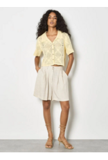 COTTON BLND CROCHET COLLAR BUTTON TOP YELLOW