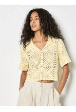 COTTON BLND CROCHET COLLAR BUTTON TOP YELLOW