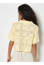 COTTON BLND CROCHET COLLAR BUTTON TOP YELLOW